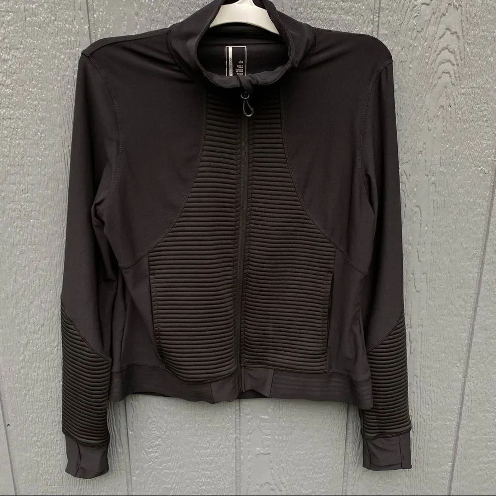 Mondetta Jacket Athletic Black Ribbed Zip Front Jacket L